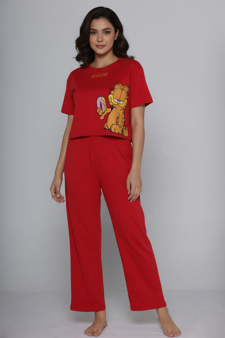 Zivame Garfield Knit Cotton Loungewear Set - Mars Red — image 5
